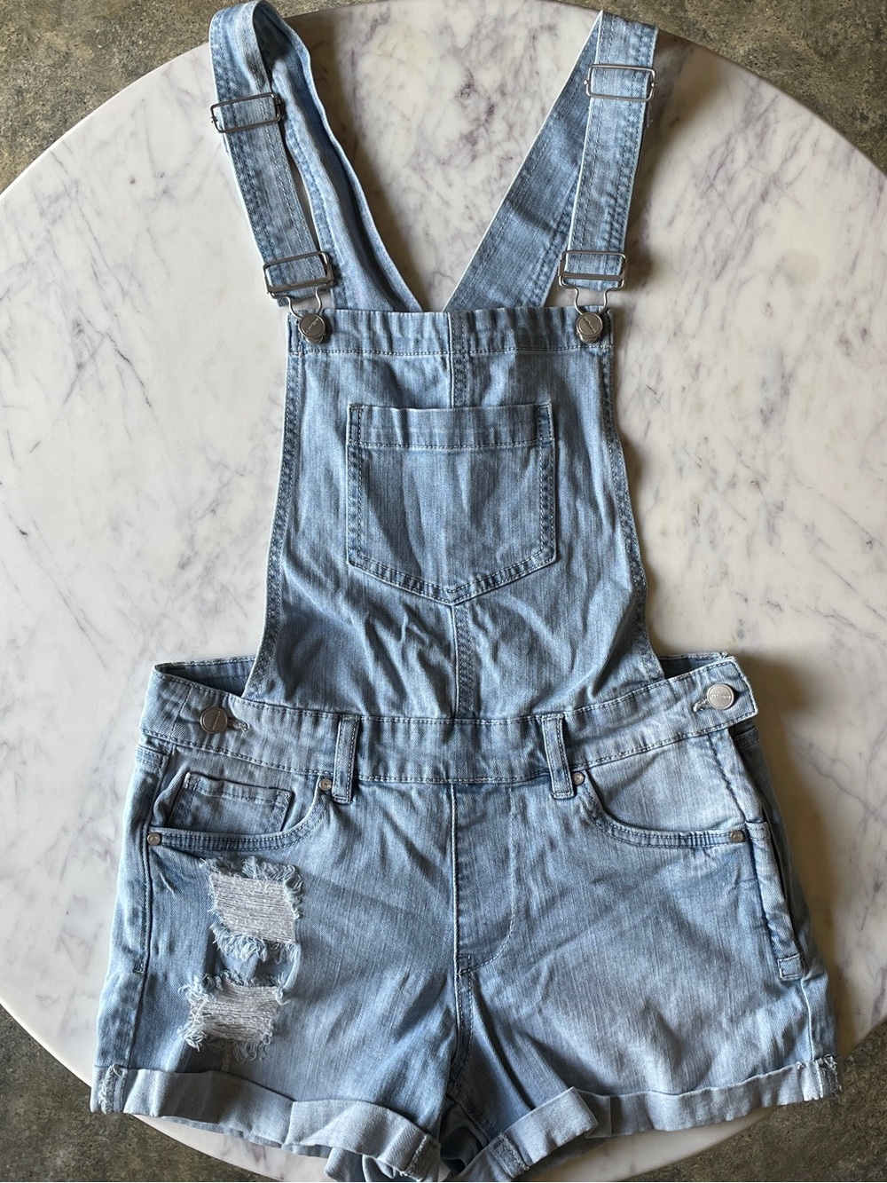 Dollhouse Light Blue Denim Short Overalls